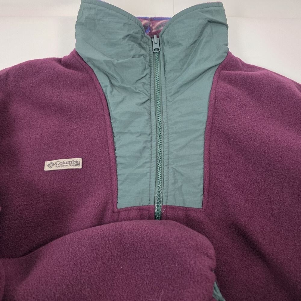 Vintage Columbia Jacket Mens XL Burgundy/Green Aztec Fleece Full Zip Made in USA - Picture 4 of 11